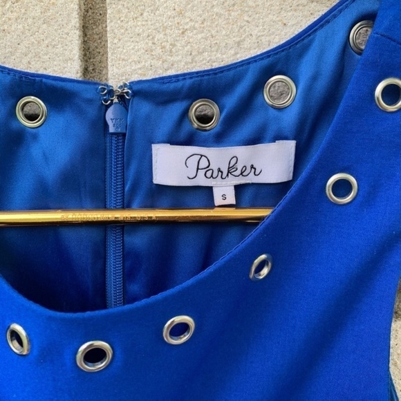Parker Flynn Cobalt Blue Grommet Lace-Up Fit Flare Mini Dress S Cocktail Party - Picture 8 of 11